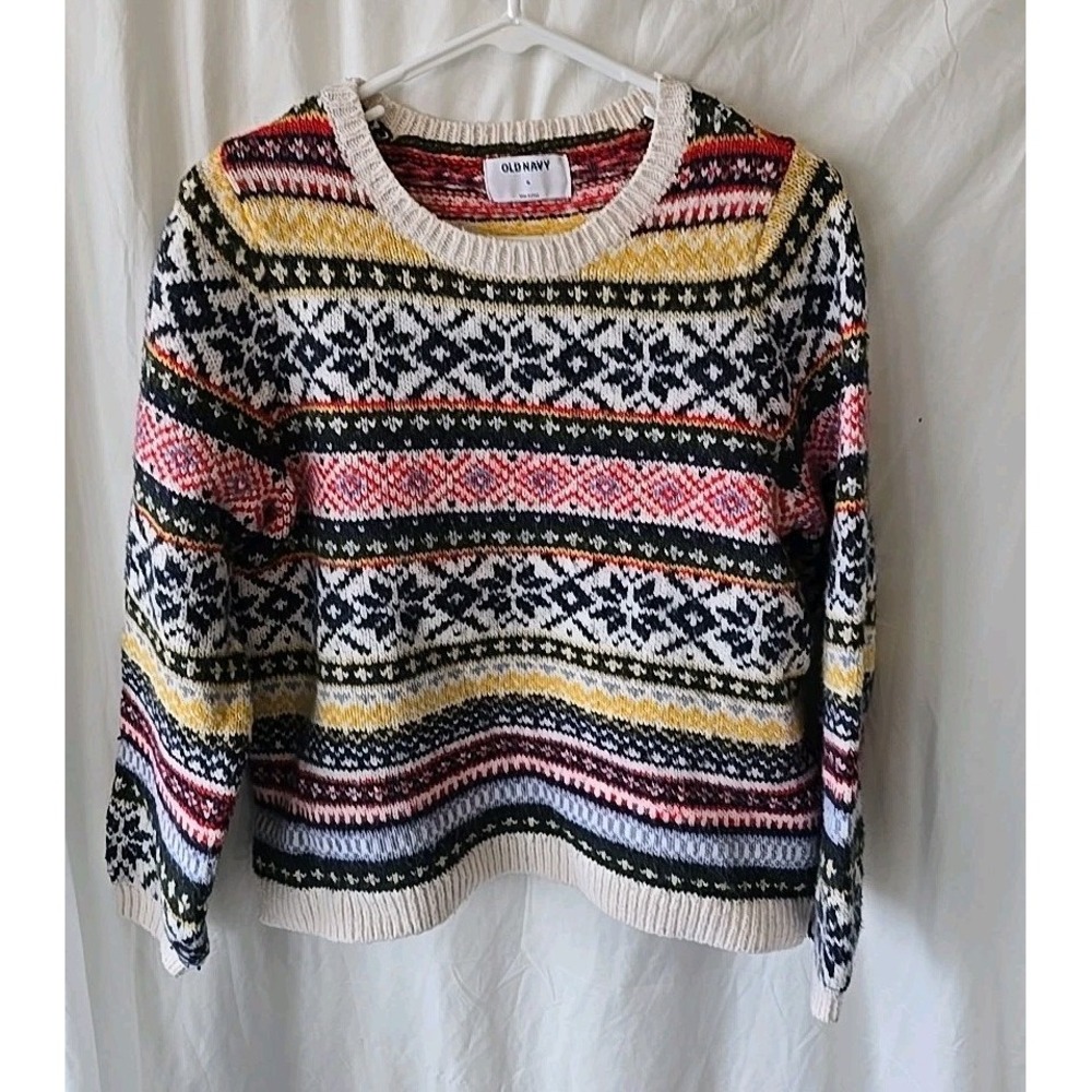 Old Navy Sweater Women's Size M Multicolor Fair Isle Soft Nordic Ski Cropped
